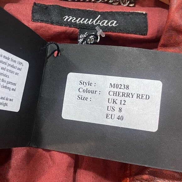 MUUBAA Women’s Cherry Red Moto Biker Leather Jacket - Picture 6 of 10